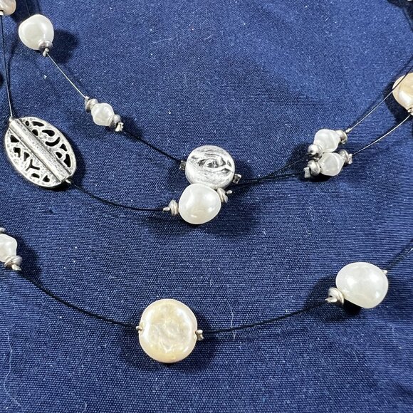 Coldwater Creek Silver Tone Pearl Station Necklace & Earrings - Picture 4 of 4